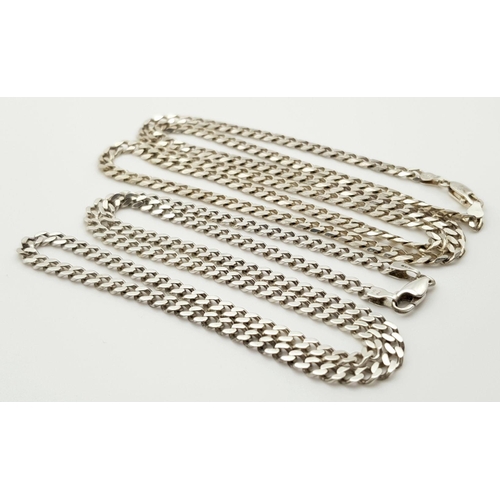 415 - Two Attractive Solid Silver 925 Curb Chain Necklaces, Total wright: 35.4 grams, 53 and 62 cm. Both i... 