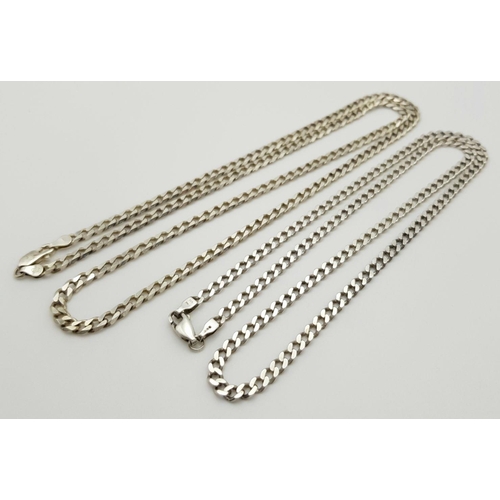 415 - Two Attractive Solid Silver 925 Curb Chain Necklaces, Total wright: 35.4 grams, 53 and 62 cm. Both i... 