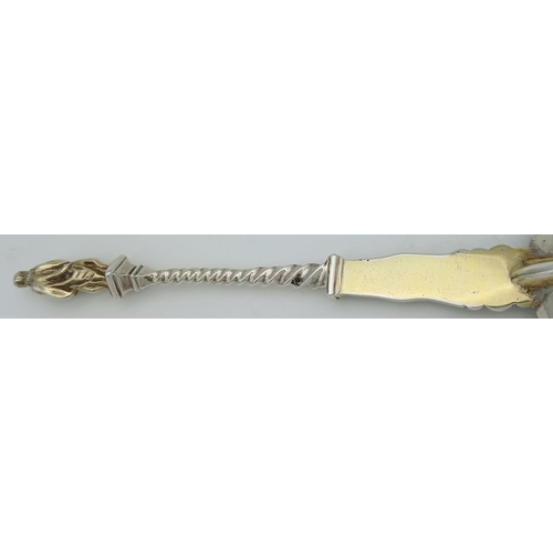 434 - Large  Victorian anointing style SILVER SPOON. Having GOLD PLATED BOWL with twist handle. Clear Hall... 