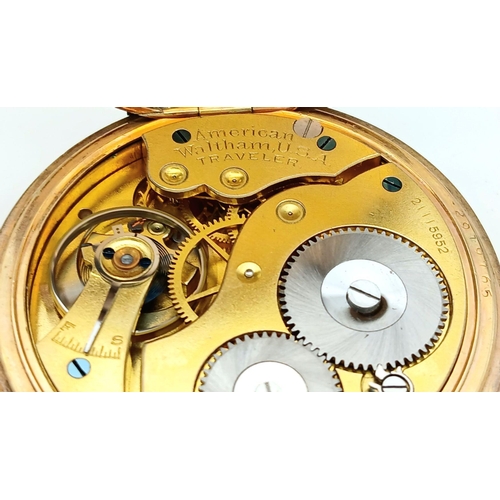 442 - A VINTAGE WALTHAM GOLD PLATED POCKET WATCH IN GOOD WORKING ORDER AND IN ITS ORIGINAL CASE,