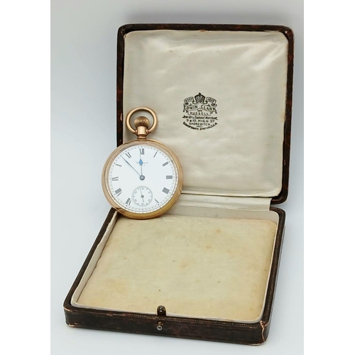 442 - A VINTAGE WALTHAM GOLD PLATED POCKET WATCH IN GOOD WORKING ORDER AND IN ITS ORIGINAL CASE,