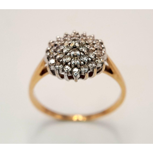 547 - A 9k yellow gold diamond cluster ring, 0.20ct diamond weight, 2.5g total weight, size Q 1/2. Ref: 77... 