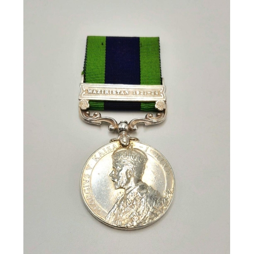 59 - An India General Service Medal 1908 with clasp ‘Waziristan 1921-24; named to: 2312162 Sgln W A Amos ... 