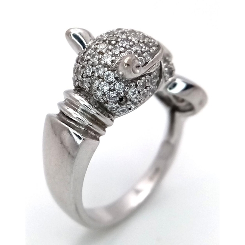 6 - A 14K WHITE GOLD DIAMOND SET PANTHER RING. 7.1G, SIZE N. Ref: TAN 7012