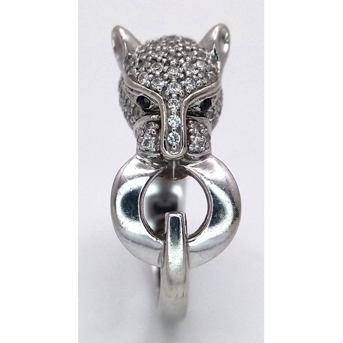 6 - A 14K WHITE GOLD DIAMOND SET PANTHER RING. 7.1G, SIZE N. Ref: TAN 7012