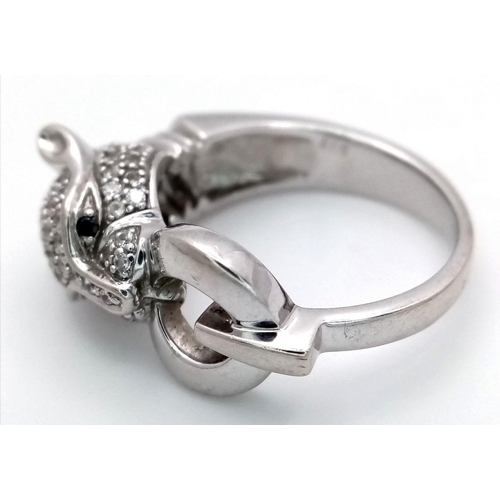 6 - A 14K WHITE GOLD DIAMOND SET PANTHER RING. 7.1G, SIZE N. Ref: TAN 7012