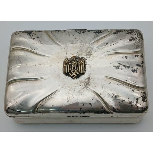 845 - A WW2 German Heer (Army) Silver Plated Trinket Box, dimensions 13cm x 8cm x 5cm.