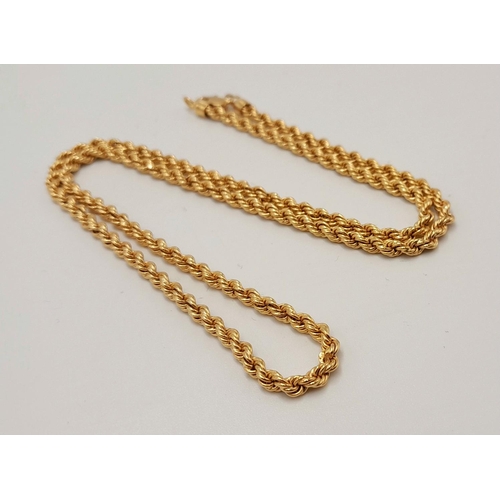 1 - A 46cms ROPE TWIST NECK CHAIN IN 18K GOLD IN AS NEW CONDITION.   9.8gms