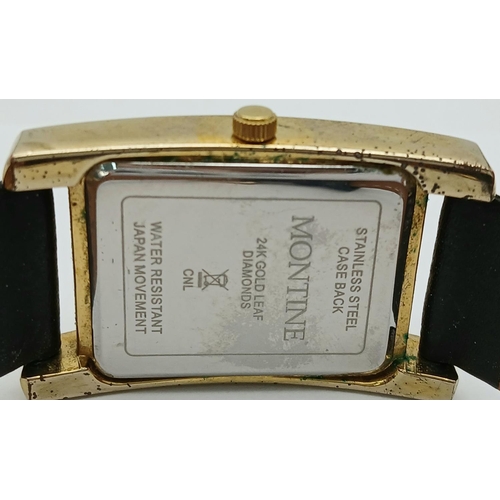 161 - Gentleman’s ‘MONTINE’ QUARTZ WRISTWATCH. Having large square face set with 24 Carat GOLD LEAF and DI... 