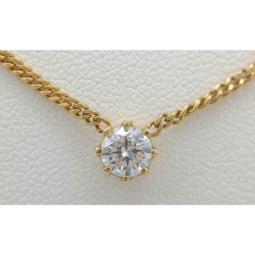 30 - A 18K YELLOW GOLD DIAMOND SET 6 CLAW PENDANT ON 18K YELOW GOLD CURB CHAIN 0.40CT 4.9G TOTAL WEIGHT ,... 