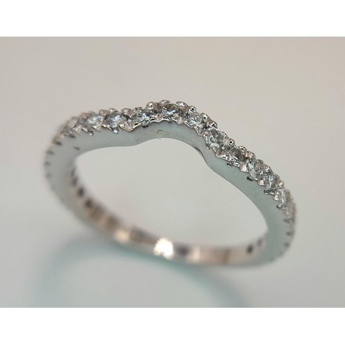 412 - AN 18K WHITE GOLD DIAMOND CURVED BAND RING 3/4 SET. 0.50CTW, 2.2G, SIZE L. Ref: SC 9045