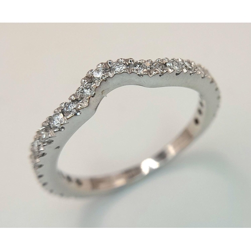 412 - AN 18K WHITE GOLD DIAMOND CURVED BAND RING 3/4 SET. 0.50CTW, 2.2G, SIZE L. Ref: SC 9045