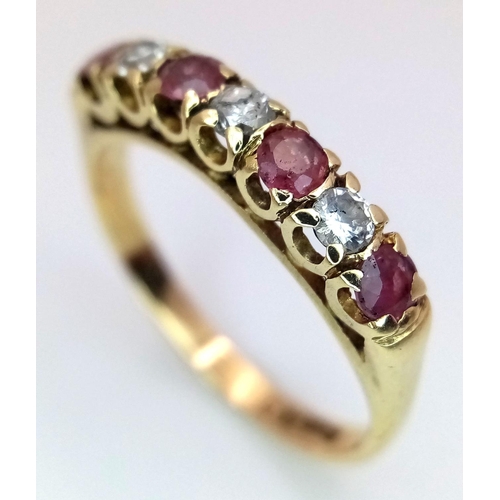 428 - A 18K YELLOW GOLD DIAMOND & RUBY BAND RING 2.9G SIZE O. Ref: SC 9049