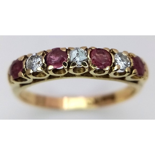 428 - A 18K YELLOW GOLD DIAMOND & RUBY BAND RING 2.9G SIZE O. Ref: SC 9049