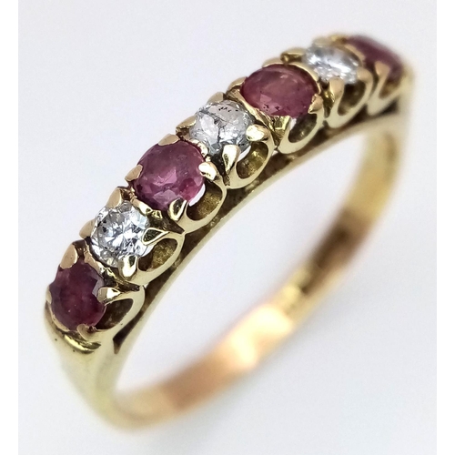 428 - A 18K YELLOW GOLD DIAMOND & RUBY BAND RING 2.9G SIZE O. Ref: SC 9049