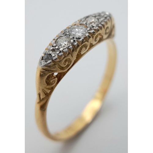 521 - An 18K Yellow Gold Five Stone Diamond Ring. Size P 1/2. 3.55g total weight. NLG 21354