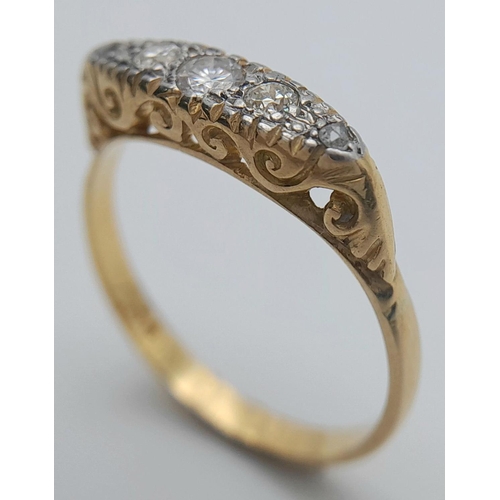 521 - An 18K Yellow Gold Five Stone Diamond Ring. Size P 1/2. 3.55g total weight. NLG 21354