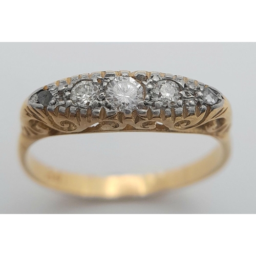 521 - An 18K Yellow Gold Five Stone Diamond Ring. Size P 1/2. 3.55g total weight. NLG 21354