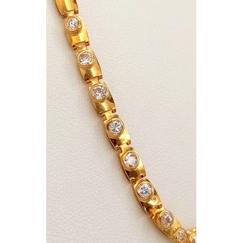 9 - A 18K YELLOW GOLD DIAMOND & SAPPHIRE COLLAR NECKLACE 17.8G , 44CM IN LENGTH. Ref: JB 7007