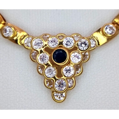 9 - A 18K YELLOW GOLD DIAMOND & SAPPHIRE COLLAR NECKLACE 17.8G , 44CM IN LENGTH. Ref: JB 7007