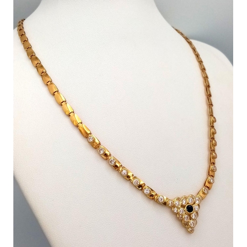 9 - A 18K YELLOW GOLD DIAMOND & SAPPHIRE COLLAR NECKLACE 17.8G , 44CM IN LENGTH. Ref: JB 7007