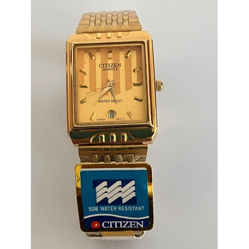 196 - Gentleman’s CITIZEN QUARTZ WRISTWATCH finished in Gold Tone with Bracelet strap,having square face w... 