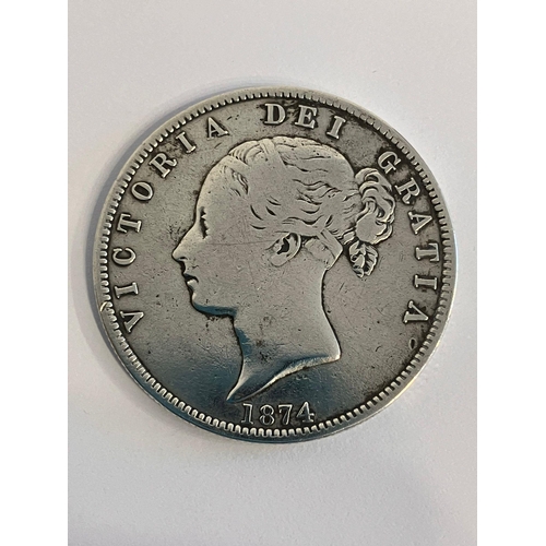 294 - 1874 SILVER HALF CROWN. Extra fine condition with bold and raised definition to both sides.  A high ... 