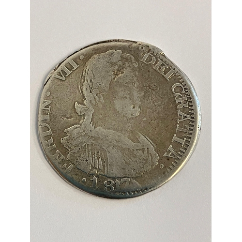 413 - 1817 FERDINAND SILVER VII  8 REALES COIN. Fair/fine condition. Rare Zacatecas Royalist Mint with irr... 