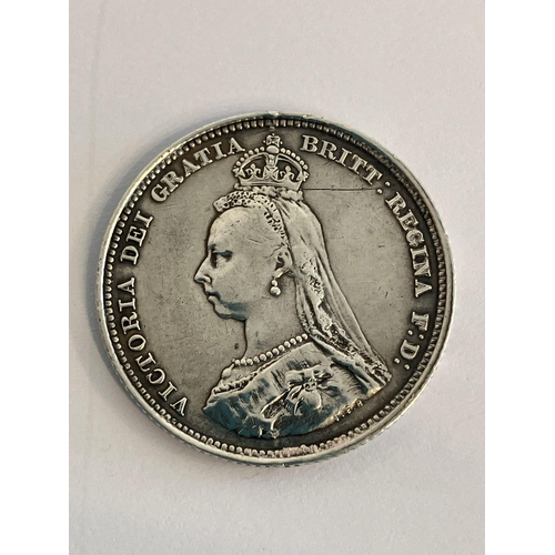 714 - 1887 SIVER SHILLING in very fine Condition. Queen Victoria Golden Jubilee Mintage. Scratch near Crow... 