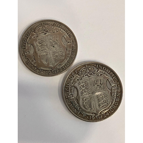 973 - 2 SILVER HALF CROWNS. Very fine condition. Consecutive years 1923 and 1924. Please see pictures.