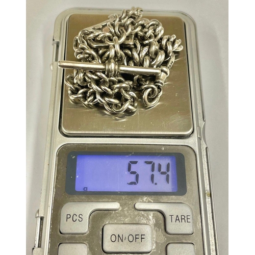 1047 - An Antique silver double Albert watch chain with silver fob , 57.4 grams, 41cm in length.