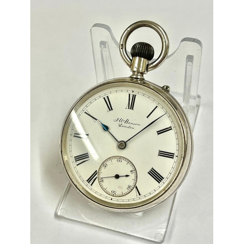 1282 - An Antique silver J W Benson pocket watch ( The Bank Watch ) needs mainspring.