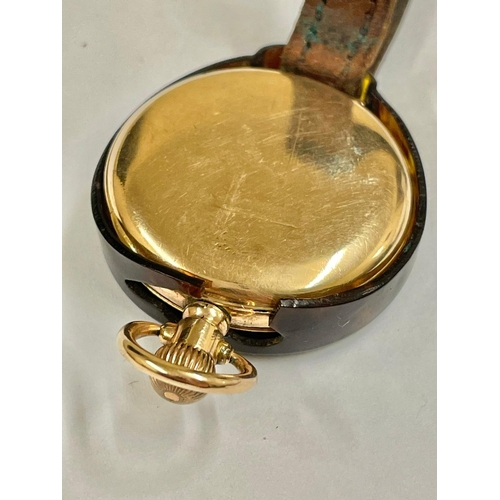 1345 - A Working Vintage ladies pocket watch & watch strap holder. Holder partly damaged but still holds th... 