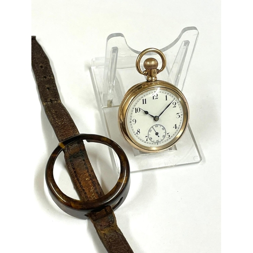 1345 - A Working Vintage ladies pocket watch & watch strap holder. Holder partly damaged but still holds th... 