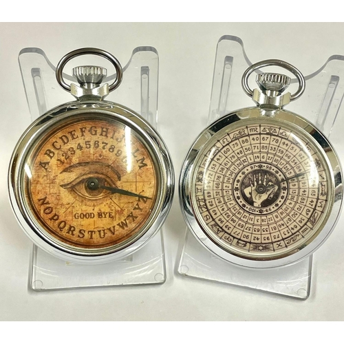 1632 - A Vintage spinning gaming pocket watches ouija & fortune. Both work but ouija is slow.