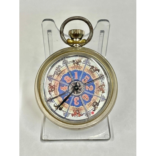 1653 - A Vintage horse racing spinning gaming pocket watch. In working order.