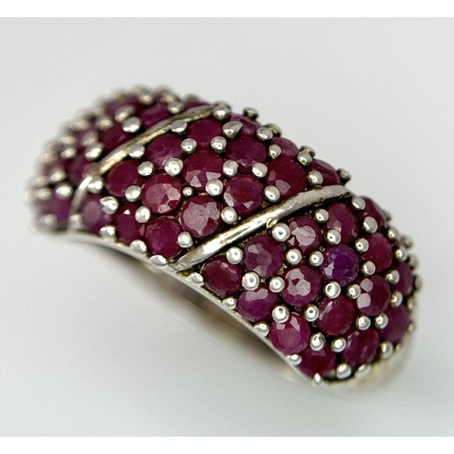 1015 - An impressive SILVER and RASPBERRY SPINEL CLUSTER RING. Size N - N 1/2.