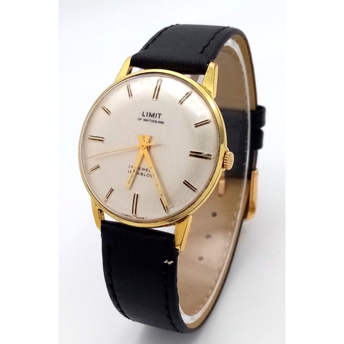 1085 - A Vintage Men’s Manual Wind Swiss 17 Jewel Incabloc Watch by Limit- 33mm Case. Winds and Working.