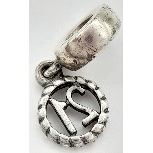 1121 - A PANDORA STERLING SILVER 21 DANGLE CHARM. 2.1G, 2CM LENGTH. Ref: SC 9019