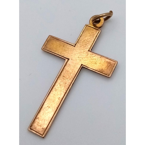 560 - Vintage Classic 9 carat GOLD CROSS PENDANT.  1.2 grams.  3 cm x 1.7 cm.