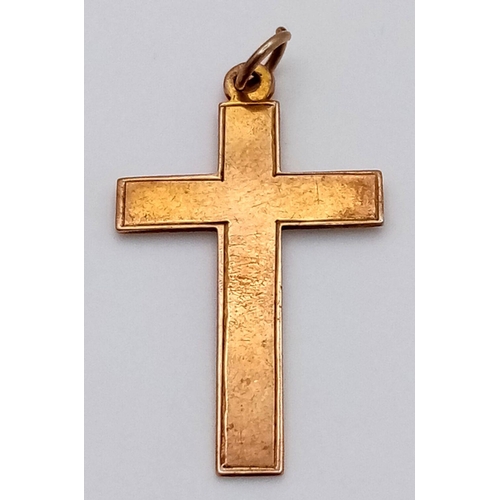 560 - Vintage Classic 9 carat GOLD CROSS PENDANT.  1.2 grams.  3 cm x 1.7 cm.