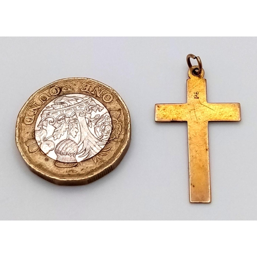 560 - Vintage Classic 9 carat GOLD CROSS PENDANT.  1.2 grams.  3 cm x 1.7 cm.