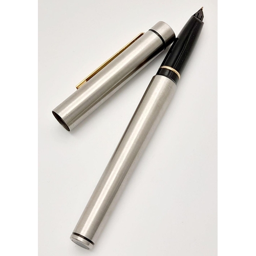 595 - Vintage SHEAFFER FOUNTAIN PEN. Brushed Stainless Steel Finish with 14 Karat GOLD NIB. Excellent cond... 