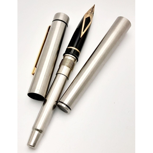 595 - Vintage SHEAFFER FOUNTAIN PEN. Brushed Stainless Steel Finish with 14 Karat GOLD NIB. Excellent cond... 