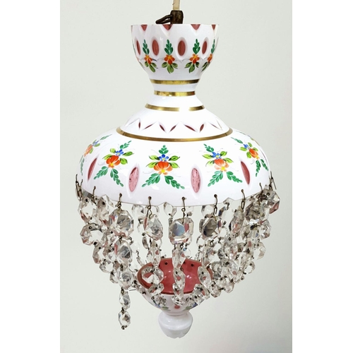 611 - A RARE AND WONDERFULL VICTORIAN CRANBERRY GLASS  CHANDILER. VERY HARD TO FIND IN SUCH GOOD CONDITION... 