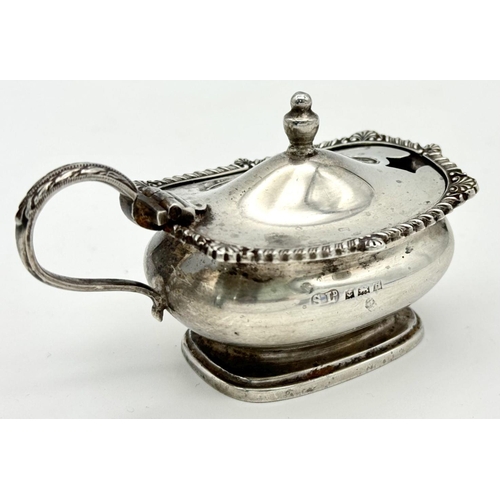 630 - Vintage SILVER MUSTARD POT. Elegant scroll handle with twisted Gadroon and Shell detail to lid. Comp... 