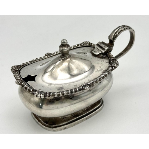 630 - Vintage SILVER MUSTARD POT. Elegant scroll handle with twisted Gadroon and Shell detail to lid. Comp... 