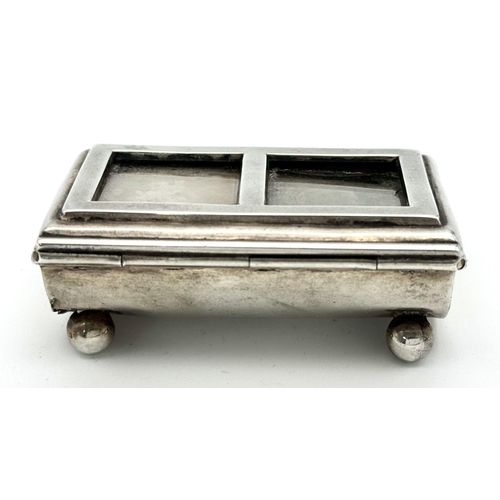 637 - Antique SILVER STAMP BOX. Hallmark for Chester 1900. Double windows to top with Twin compartments be... 