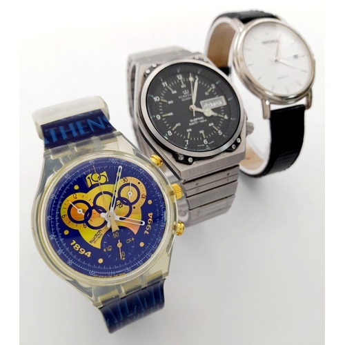 787 - Three Vintage Collectible Men’s Watches Comprising 1) A 1994 Swatch ‘Remember Sarajevo Olympic’ Chro... 