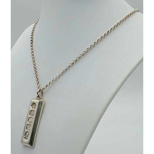 801 - A Unique Heavy, Bevel Edged, 1977 Hallmarked Silver Ingot Necklace (Jubilee Year)- 54cm Length Round... 